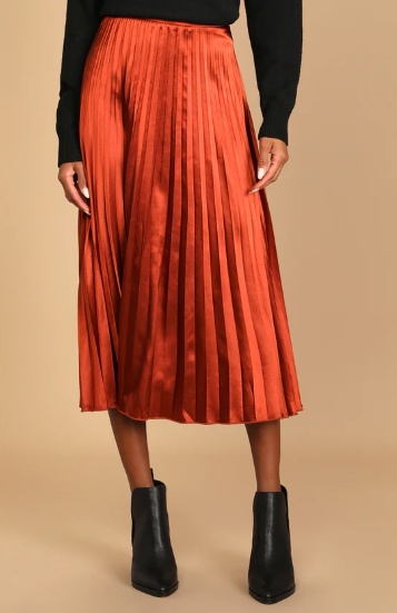 Satin Pleated Midi Skirt