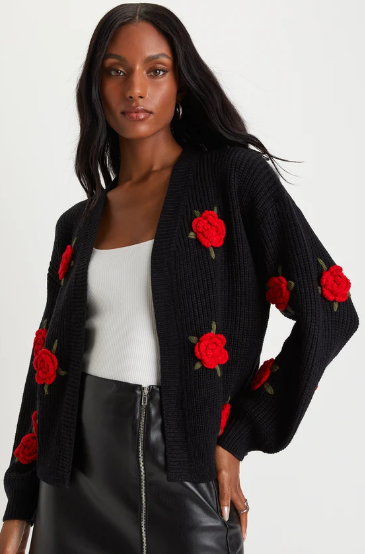 3D Floral Cardigan Sweater