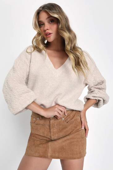 Cable Knit Balloon Sleeve Sweater